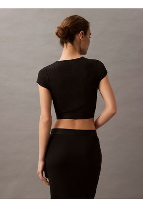 Camiseta Negra De Estar Por Casa Cropped - Cotton Stretch Rib Calvin Klein