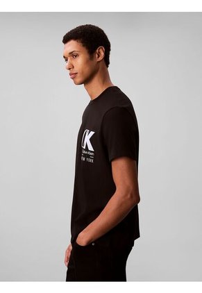 Camiseta Negra Con Estampado De Logo Con Efecto Entrelazado Calvin Klein