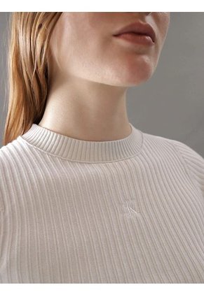 Camiseta Beige Cropped Manga Corta Para Mujer Calvin Klein