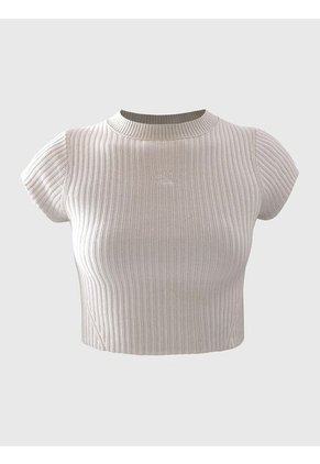 Camiseta Beige Cropped Manga Corta Para Mujer Calvin Klein