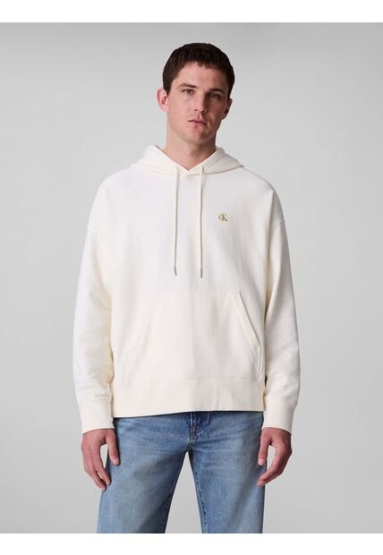 Buzo Blanco Con Capota En Felpa Premium Con Monograma Bordado Calvin Klein