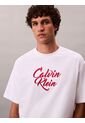 Camiseta Blanca De Algodón Grueso Con Logo Cursivo Calvin Klein de Calvin Klein