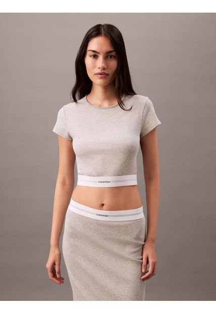 Camiseta Multicolor De Estar Por Casa Cropped - Cotton Stretch Rib Calvin Klein