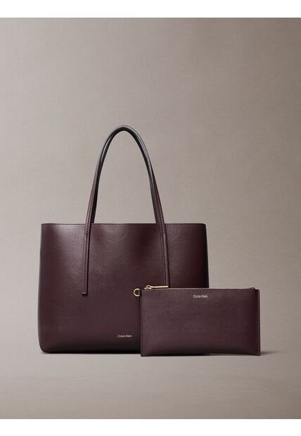 Bolso Café Tote Pequeño Con Logo En Lámina Metálica Calvin Klein
