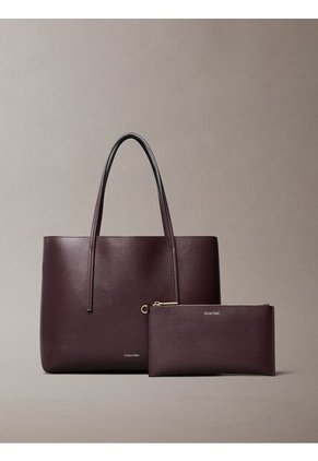 Bolso Café Tote Pequeño Con Logo En Lámina Metálica Calvin Klein