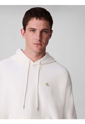 Buzo Blanco Con Capota En Felpa Premium Con Monograma Bordado Calvin Klein