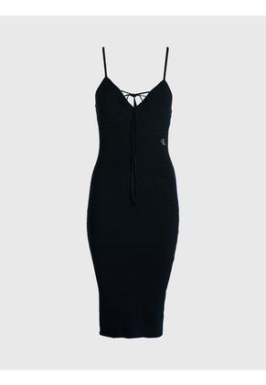 Vestido Anudado Al Cuello De Algodón Orgánico Mujer Negro Calvin Klein