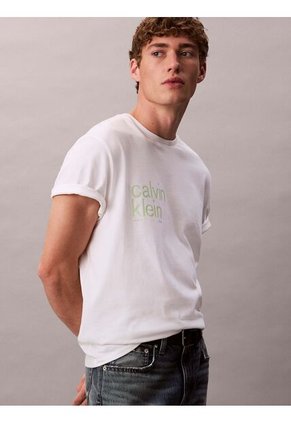Camiseta Blanca Con Logo Estampado En Alineado Derecho Calvin Klein