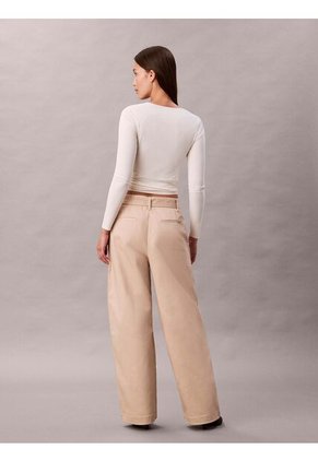 Pantalón Beige De Sarga De Algodón Con Cinturón Calvin Klein