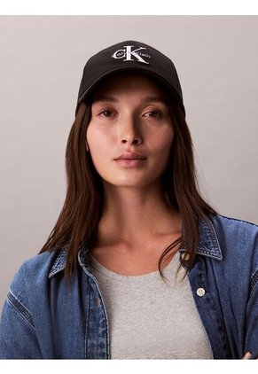 Gorra Negra De Algodón Con Monograma Bordado Calvin Klein