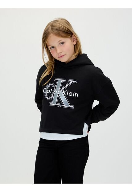 Buzo Negro De Felpa Con Monograma Festivo Calvin Klein