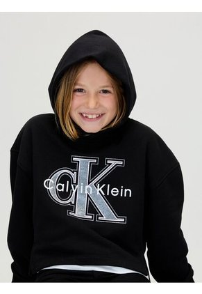 Buzo Negro De Felpa Con Monograma Festivo Calvin Klein