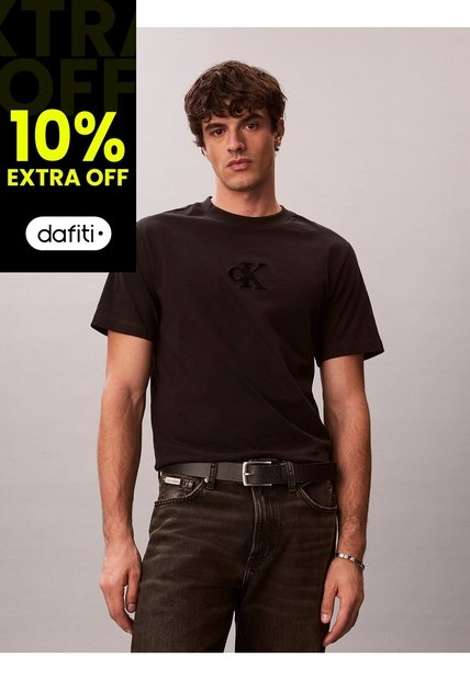 Camiseta Negra De Manga Corta Con Monograma Estampado Calvin Klein