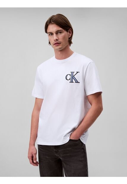 Camiseta Blanca Varsity Con Monograma De Parche Calvin Klein