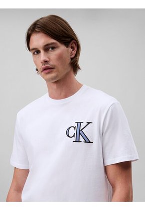Camiseta Blanca Varsity Con Monograma De Parche Calvin Klein