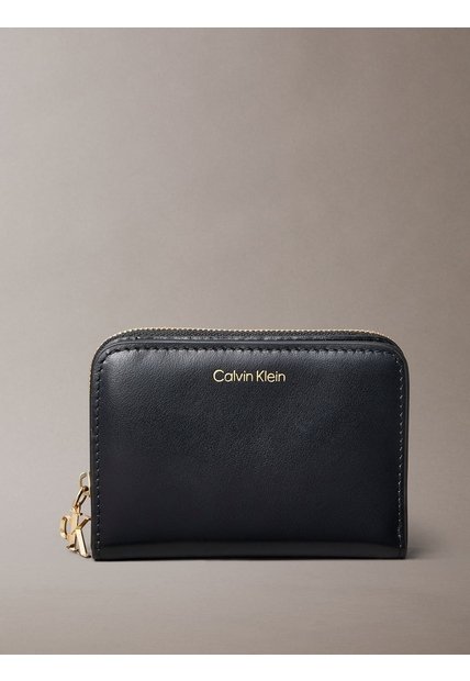 Billetera Negra De Cuero Mediana Con Cremallera Calvin Klein