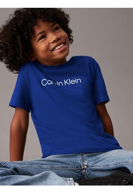 Camiseta Azul Con Logo Infantil Calvin Klein