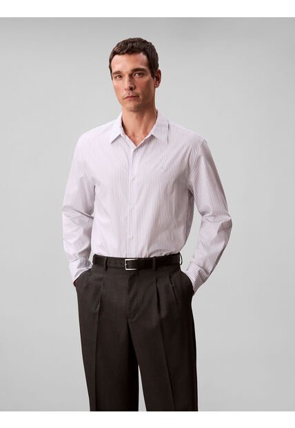 Camisa Blanca Relaxed De Manga Larga En Tejido Dobby A Rayas Calvin Klein