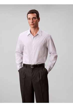 Camisa Blanca Relaxed De Manga Larga En Tejido Dobby A Rayas Calvin Klein