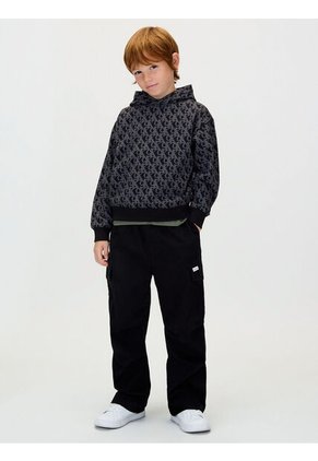 Buzo Negro Con Capota Y Estampado Integral De Monograma Calvin Klein