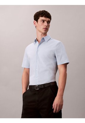 Camisa Azul Slim De Algodón Elástico Calvin Klein