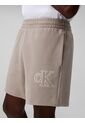 Pantaloneta Beige De Punto De Canalé Con Monograma Bordado Calvin Klein de Calvin Klein