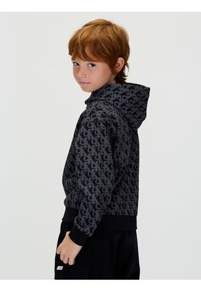 Buzo Negro Con Capota Y Estampado Integral De Monograma Calvin Klein