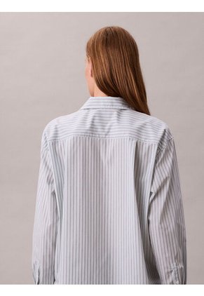 Camisa Celeste Con Logo Bordado Y Patrón De Rayas Calvin Klein