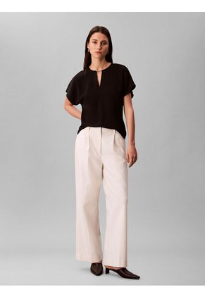 Blusa Negra De Manga Corta En Crêpe De Chine Calvin Klein