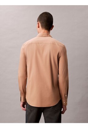 Camisa Beige Slim Fit Elástica De Manga Larga Calvin Klein