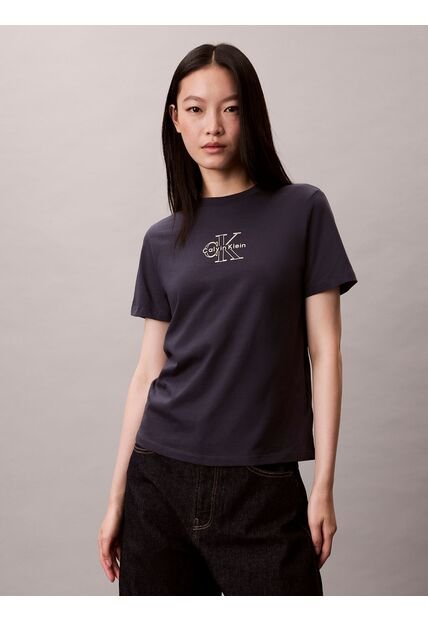 Camiseta Azul Clásica Con Monograma Metalizado Calvin Klein