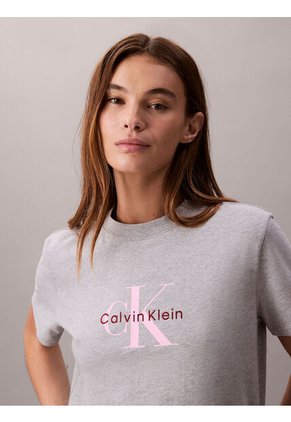 Camiseta Gris Clásica Con Monograma Estampado Calvin Klein
