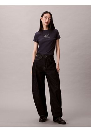 Camiseta Azul Clásica Con Monograma Metalizado Calvin Klein