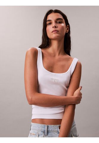 Camiseta Blanca De Tirantes Acanalada Con Monograma Calvin Klein Calvin Klein