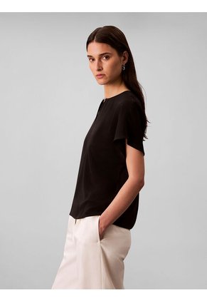 Blusa Negra De Manga Corta En Crêpe De Chine Calvin Klein