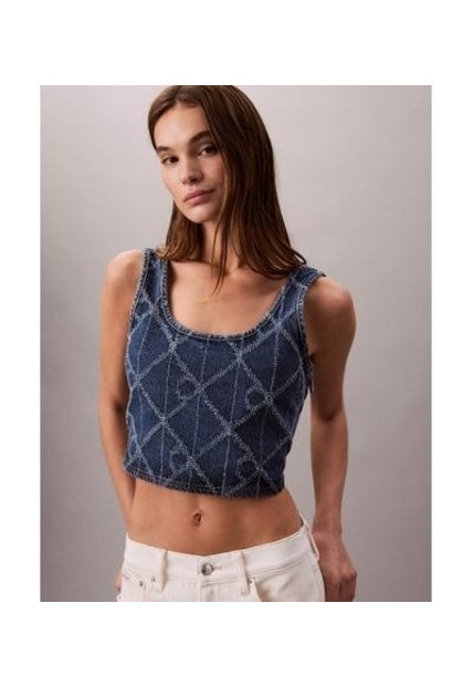 Camiseta Azul Oscuro Sin Mangas Con Estampado Integral Calvin Klein