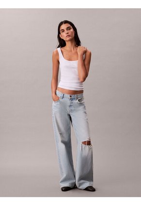 Camiseta Blanca De Tirantes Acanalada Con Monograma Calvin Klein