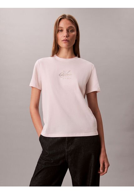 Camiseta Rosa Clásica Con Monograma Metalizado Calvin Klein