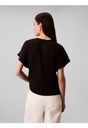 Blusa Negra De Manga Corta En Crêpe De Chine Calvin Klein