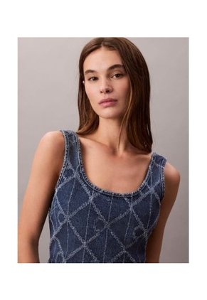 Camiseta Azul Oscuro Sin Mangas Con Estampado Integral Calvin Klein