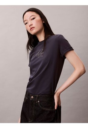 Camiseta Azul Clásica Con Monograma Metalizado Calvin Klein