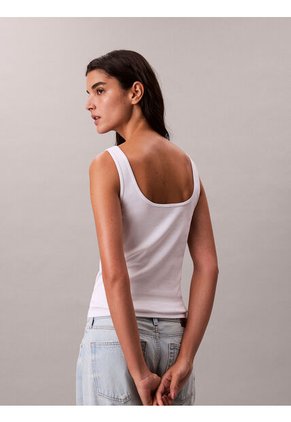 Camiseta Blanca De Tirantes Acanalada Con Monograma Calvin Klein