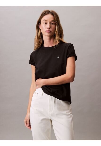 Camiseta Negra De Algodón Con Logo De Archivo Calvin Klein