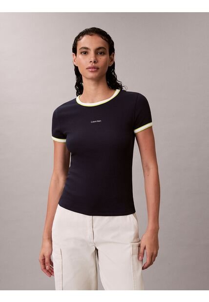 Camiseta Azul Baby Fit De Manga Corta En Canalé Calvin Klein