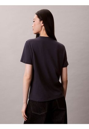 Camiseta Azul Clásica Con Monograma Metalizado Calvin Klein