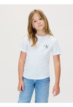 Camiseta Blanca Infantil Con Monograma Calvin Klein