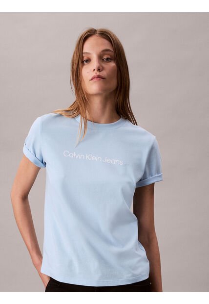 Camiseta Celeste Clásica Con Logo Estampado Calvin Klein