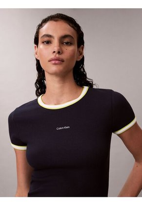 Camiseta Azul Baby Fit De Manga Corta En Canalé Calvin Klein