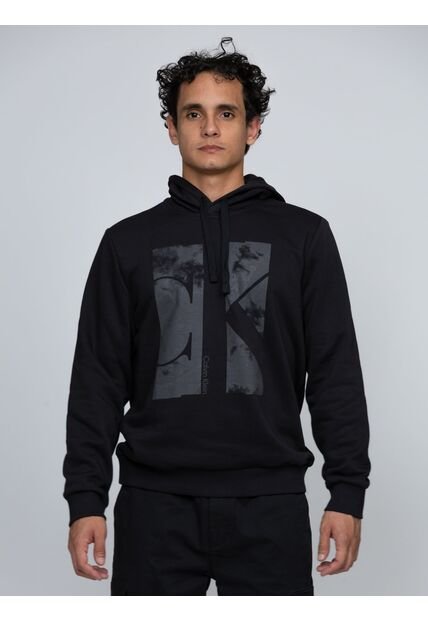 Buzo Negro Con Capota Y Estampado De Monograma Calvin Klein