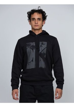 Buzo Negro Con Capota Y Estampado De Monograma Calvin Klein